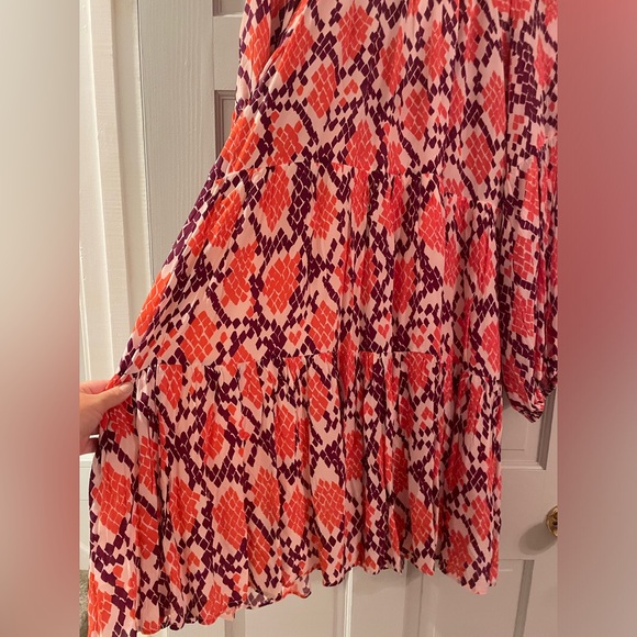 Euc oliphant balloon  sleeve coral python tassle dress size large - Picture 3 of 14